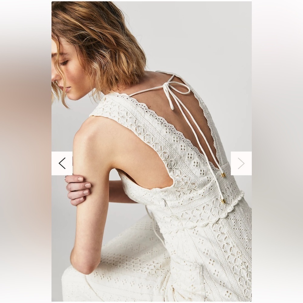 NEW Free People Running Through My Mind Midi Ivory Floral Eyelet Dress L - Picture 6 of 15